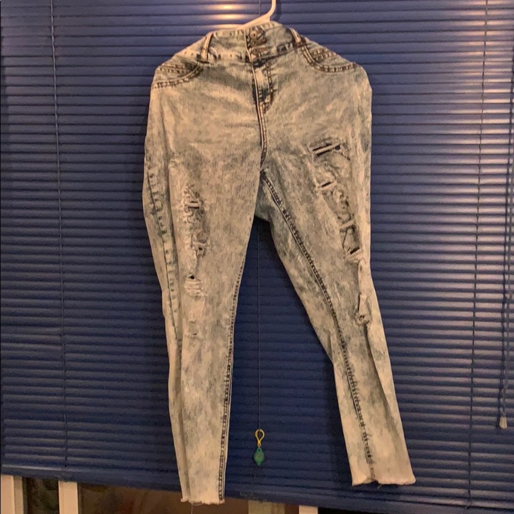 Grey high waist skinny ripped jeans